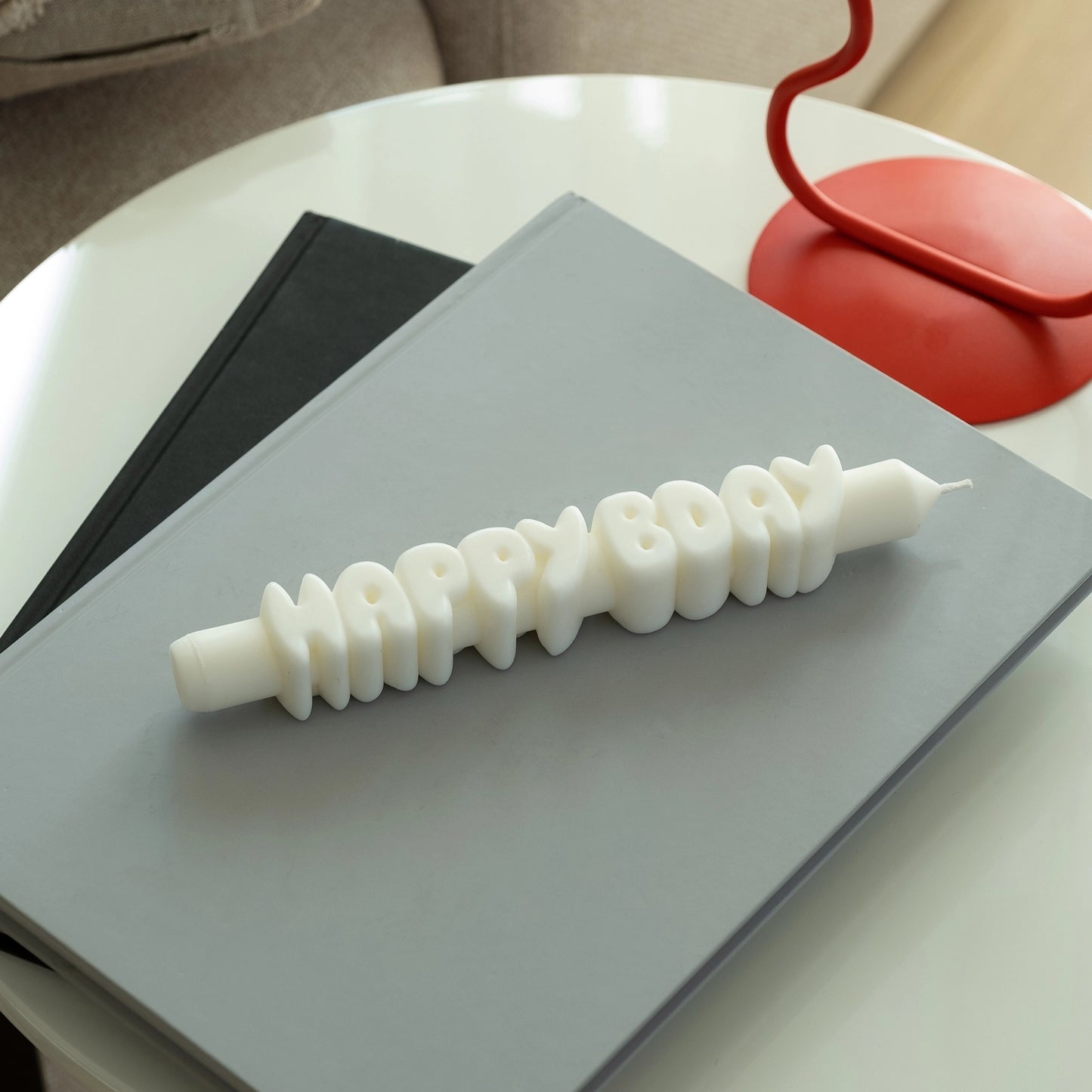 Taper Candle Happy B-Day - White