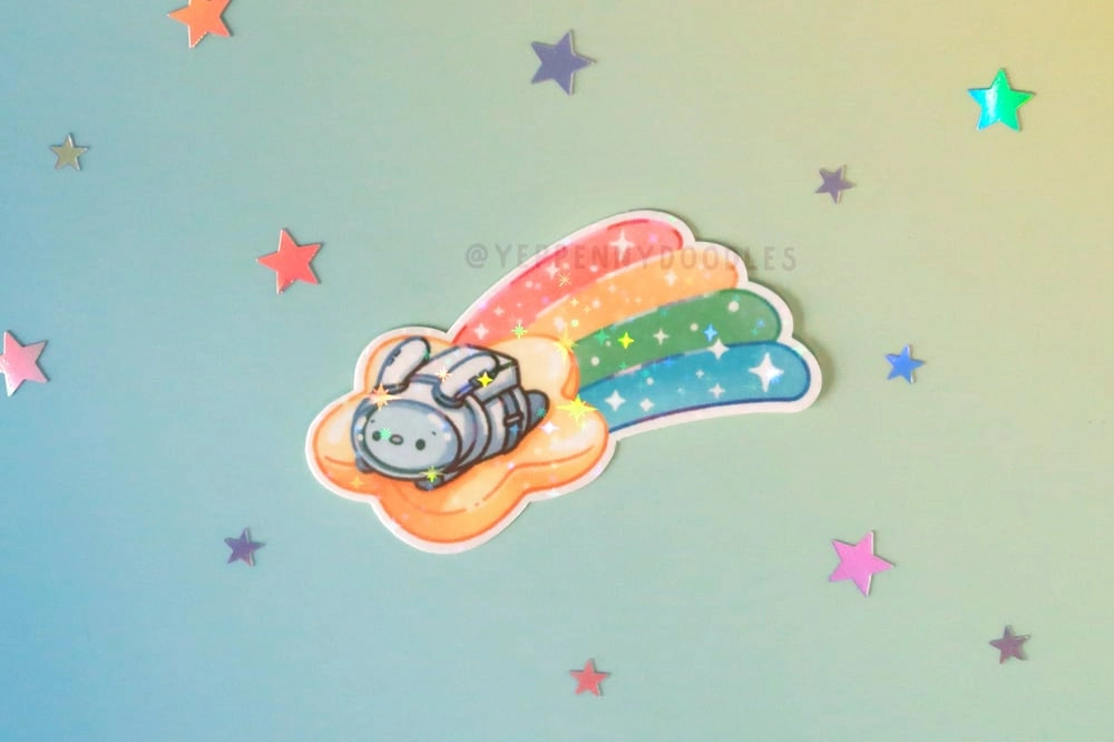 Shooting Star Bunny Holographic Sparkle Sticker