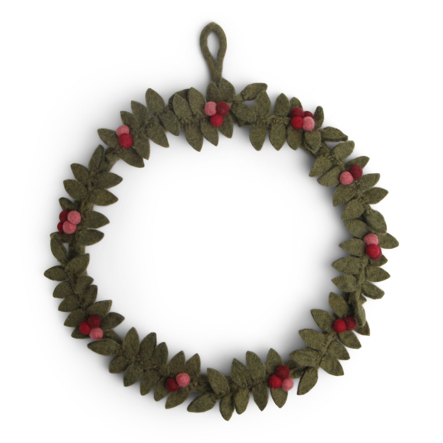 Felt Wreath - Green Wreath with Red Berries (Large)