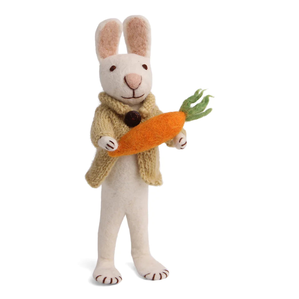 Felt Large White Bunny w/Yellow Jacket and Carrot
