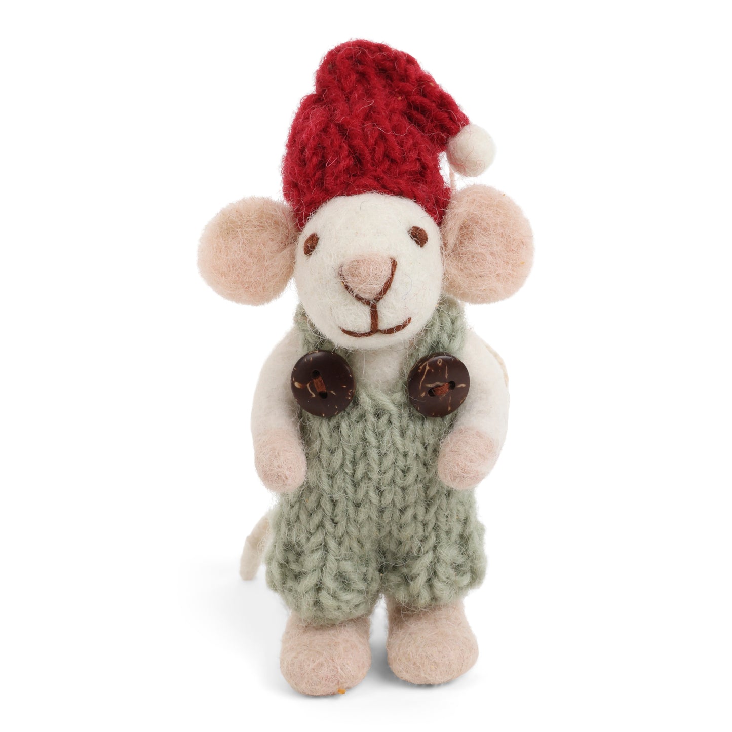 Felt Baby White Mouse with Green Pants Ornament