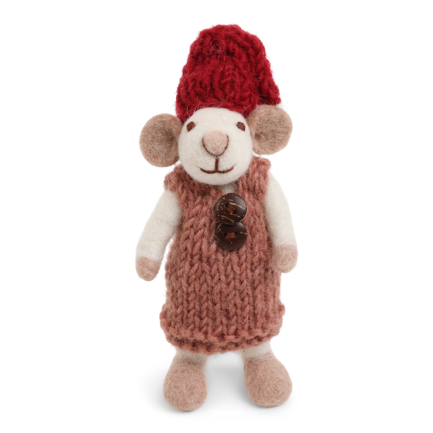 Felt Baby White Mouse with Rose Dress Ornament