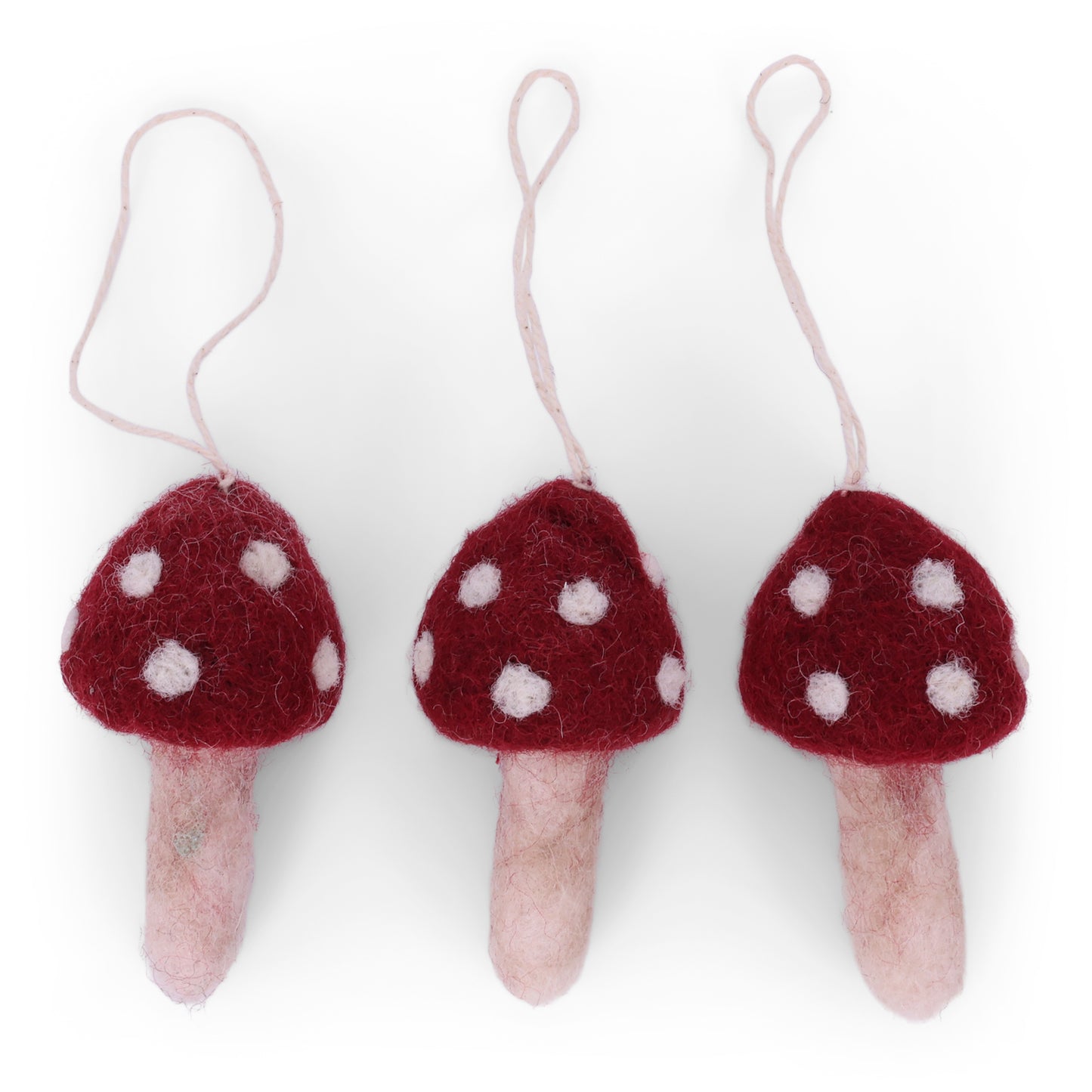 Felt Natural Mushroom Ornaments, Red, Set of 3