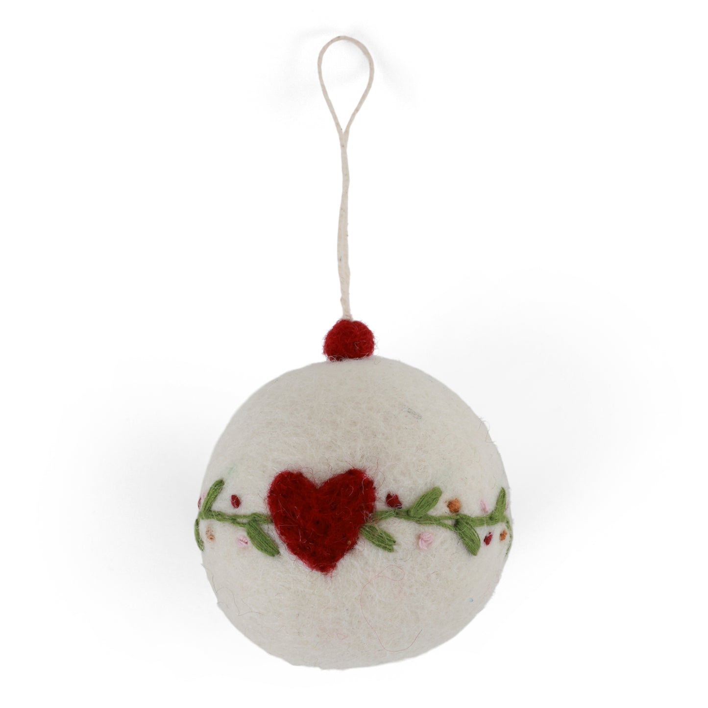 Felt Christmas Bauble - White with Heart and Garland