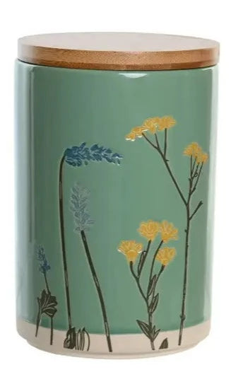 Bamboo Stoneware Pot - Green Flowers
