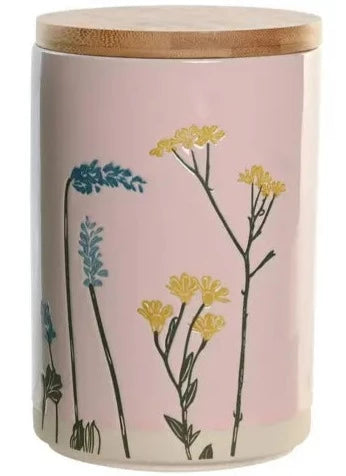 Bamboo Stoneware Pot - Pink Flowers