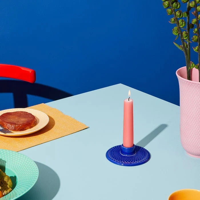 Lyngby Porcelain Rhombe Color Candleholder - Dark Blue