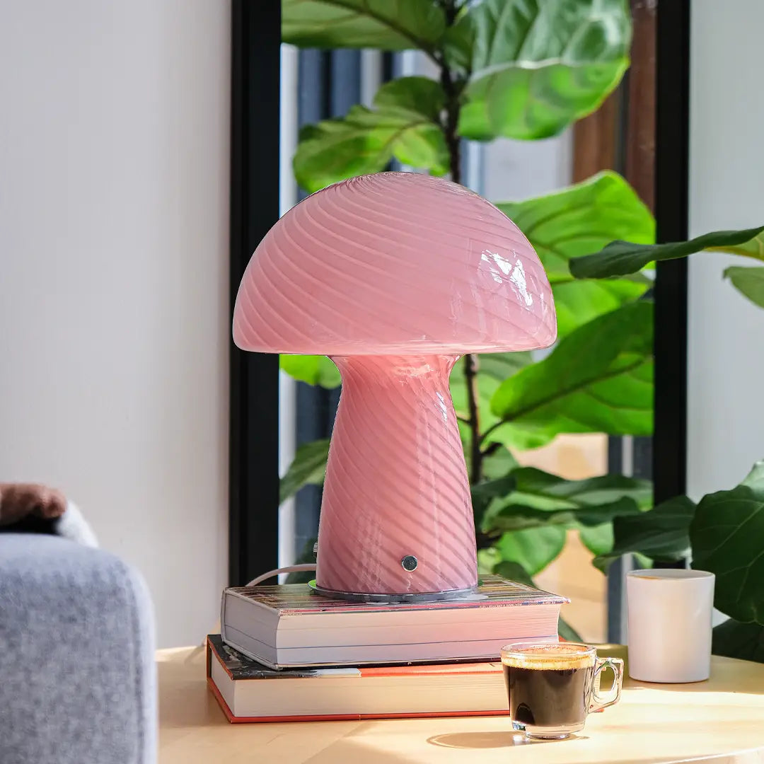 Large Glass Mushroom Lamp - Pink Close Top