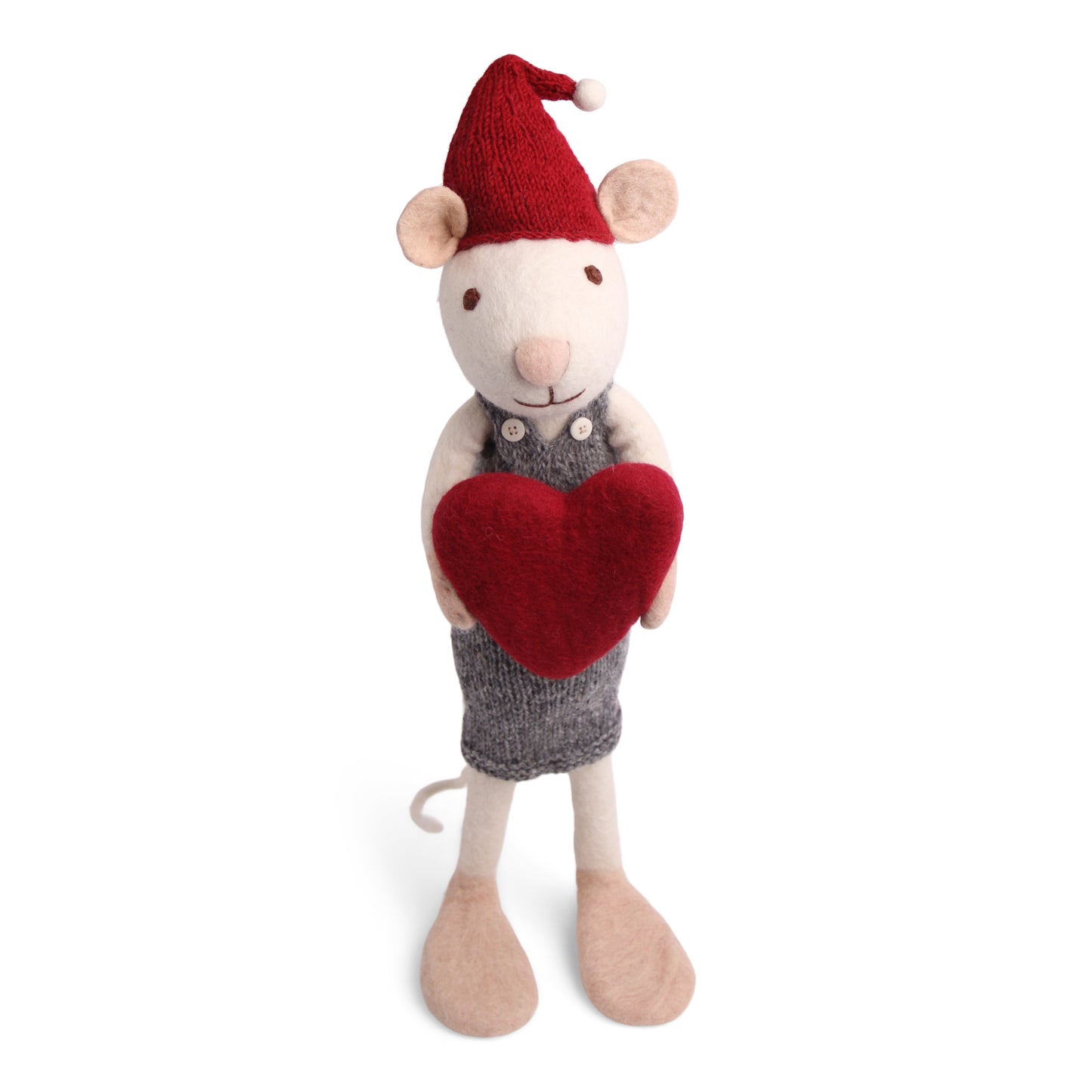 Felt X-Large White Mouse with Grey Dress and Heart