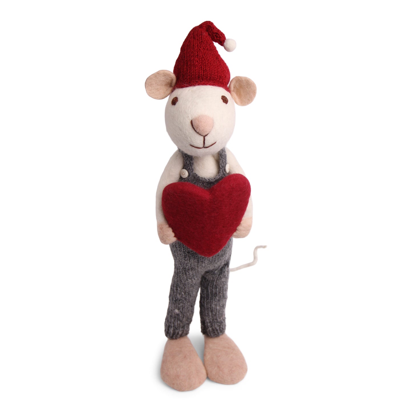 Felt X-Large White Mouse with Grey Pants and Heart