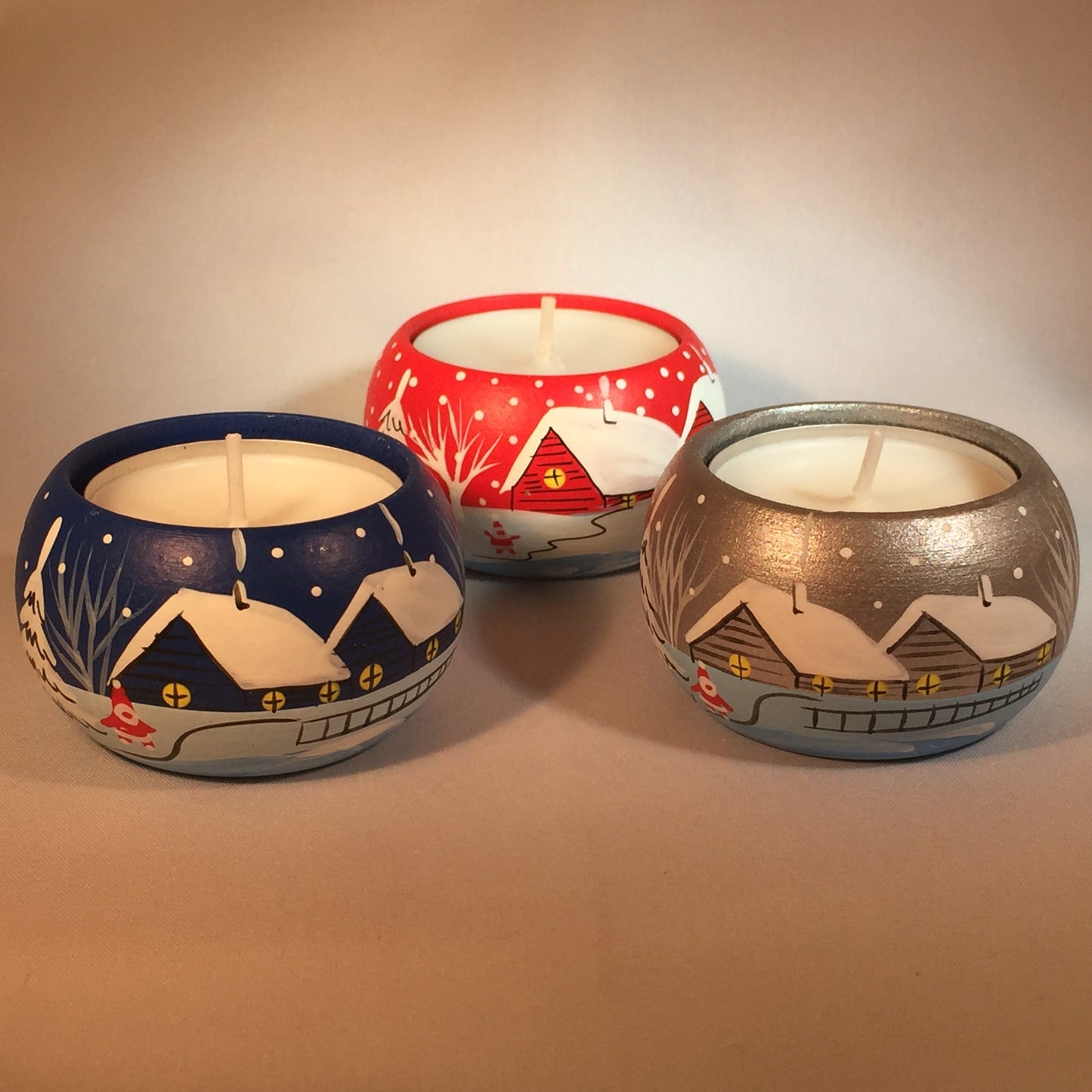 Handpainted Winter Scene Tealight Candleholder