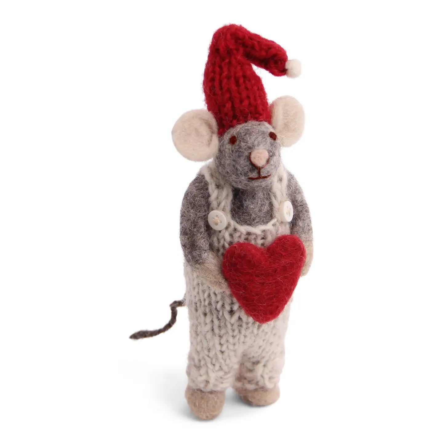 Felt Grey Mouse with Pants and Heart Ornament