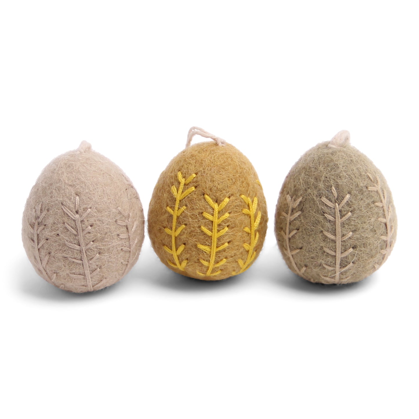 Felt Egg Ornament, Clay with Garland Embroidery, Set of 3