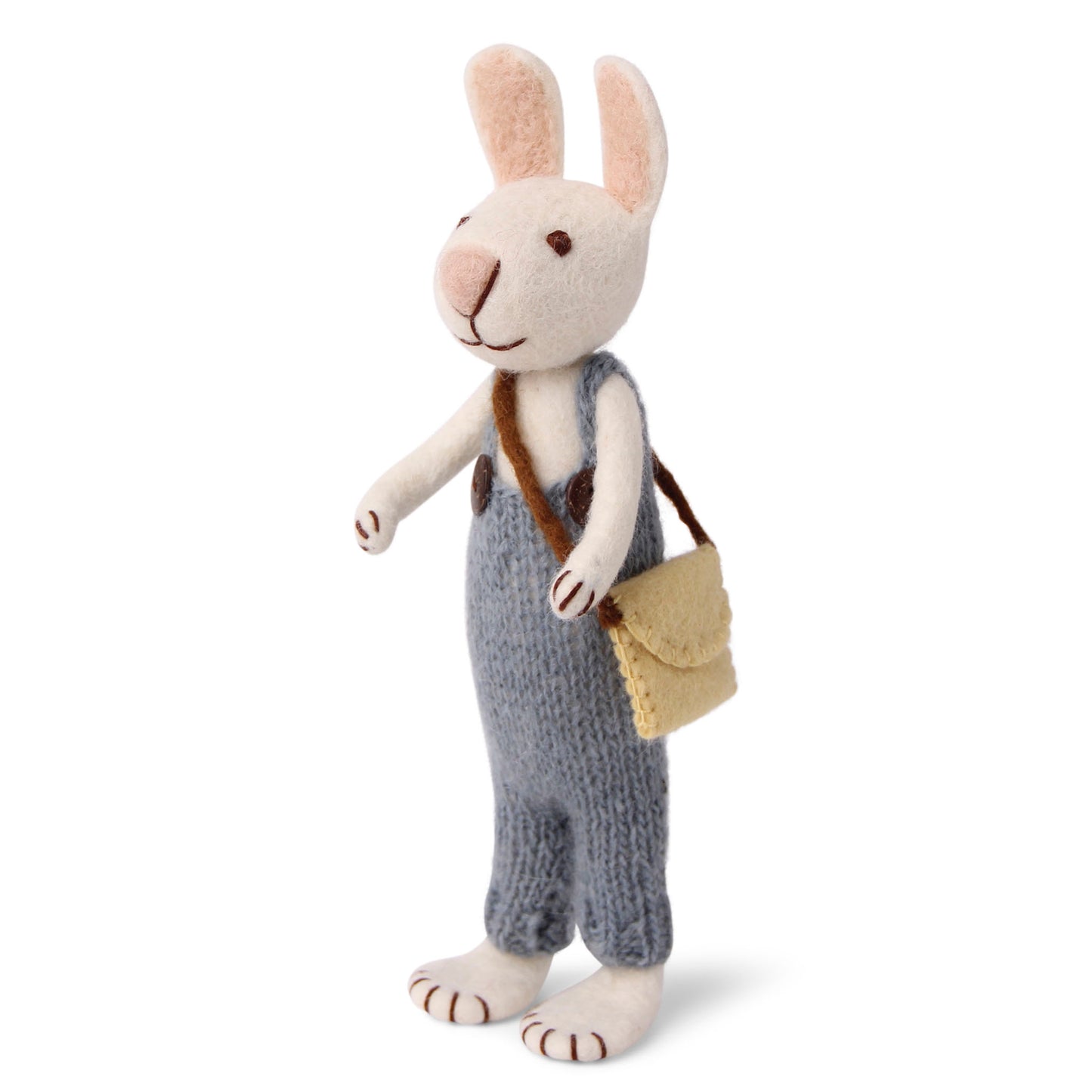 Felt X-Large White Bunny with Blue Pants and Bag