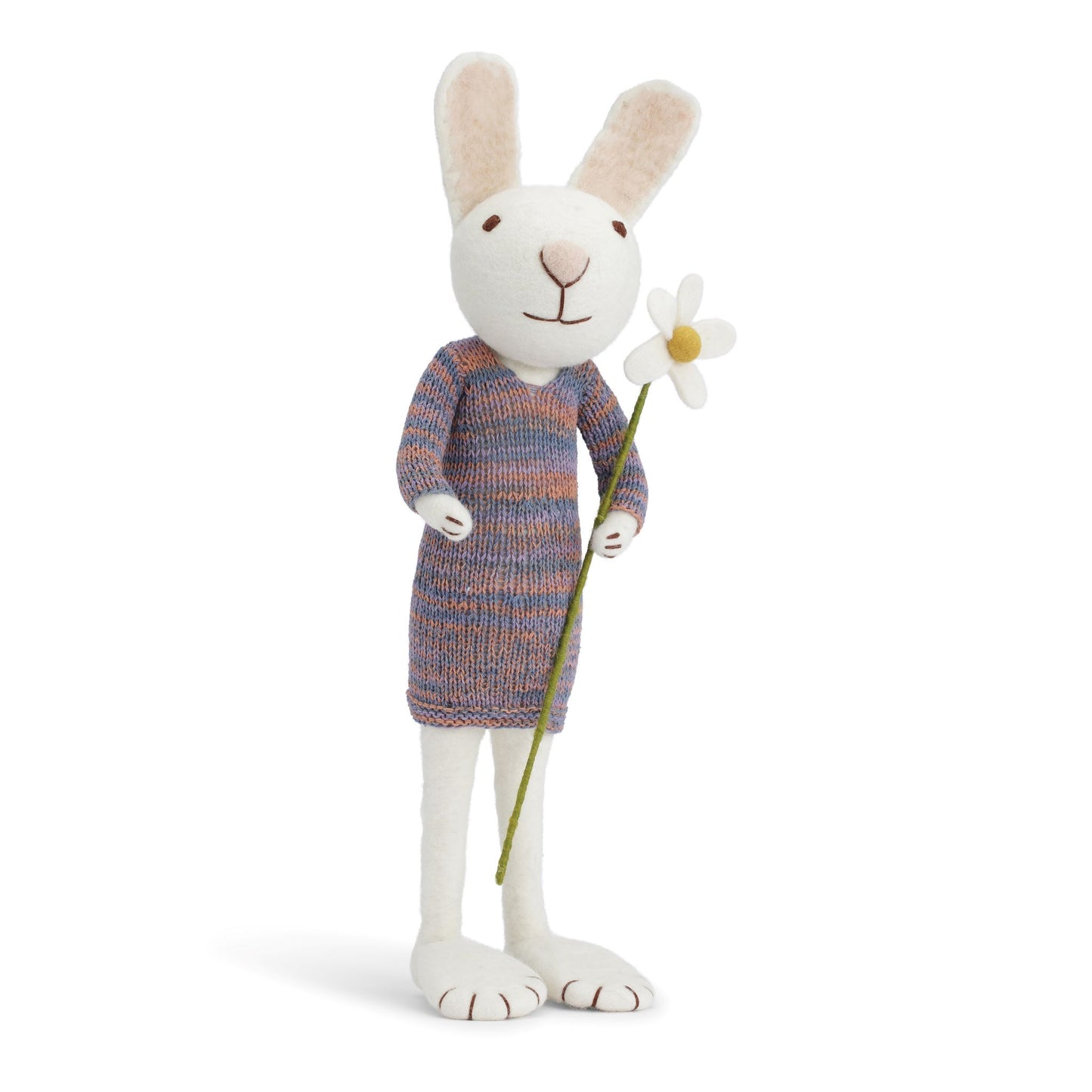 Felt X-Large White Bunny with Multi Colorful Dress & Marguerite