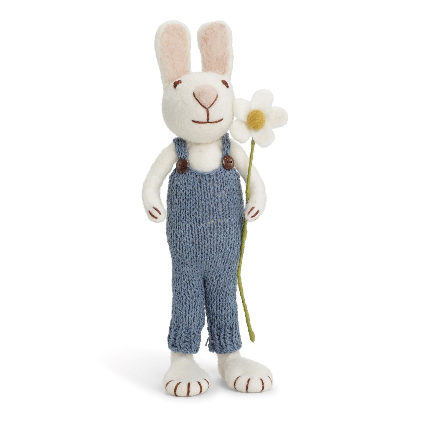 Felt X-Large White Bunny with Blue Pants & Marguerite
