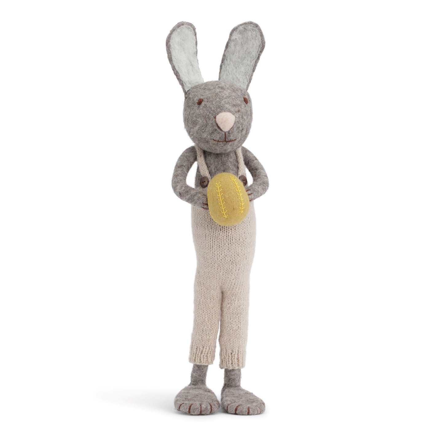Felt X-Large Grey Bunny with Light Grey Pants & Yellow Egg