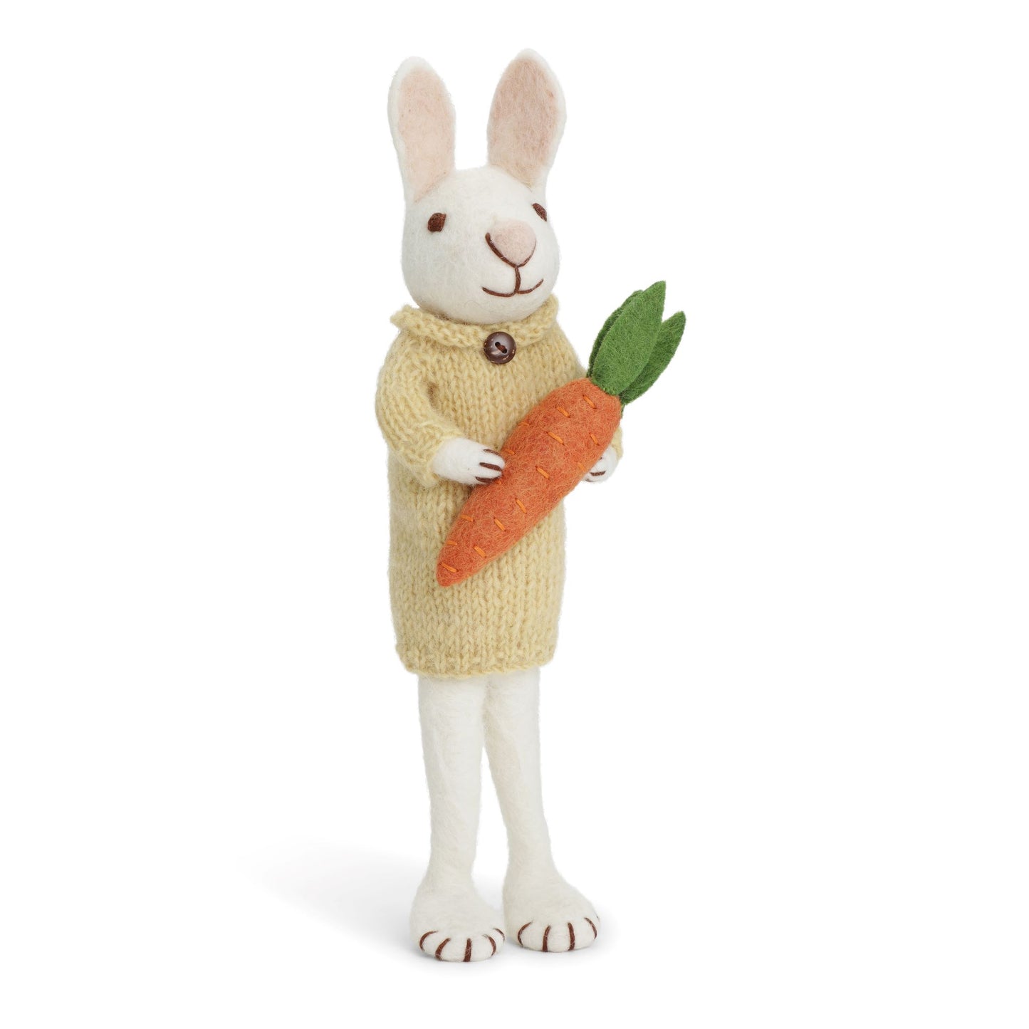 Felt Large White Bunny with Yellow Dress and Carrot