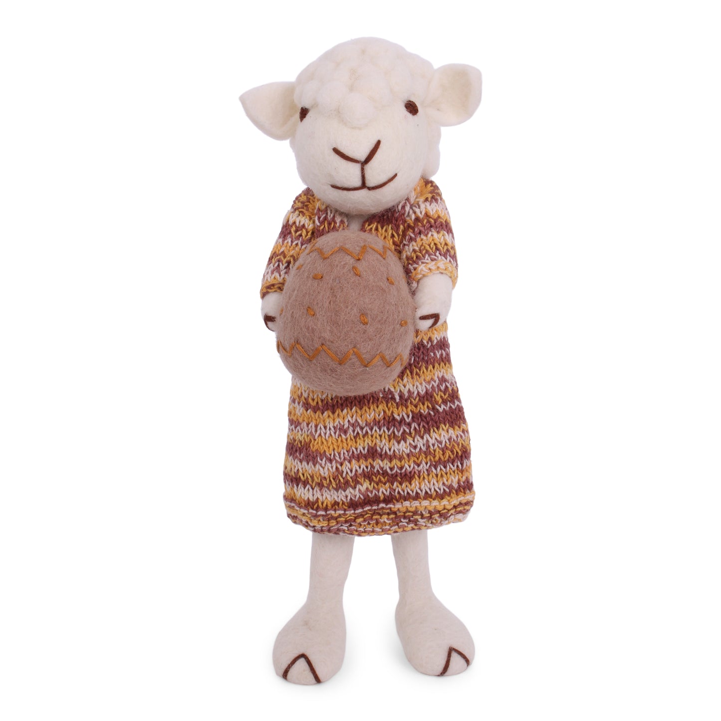 Felt Large White Sheep with Multicolor Dress & Egg