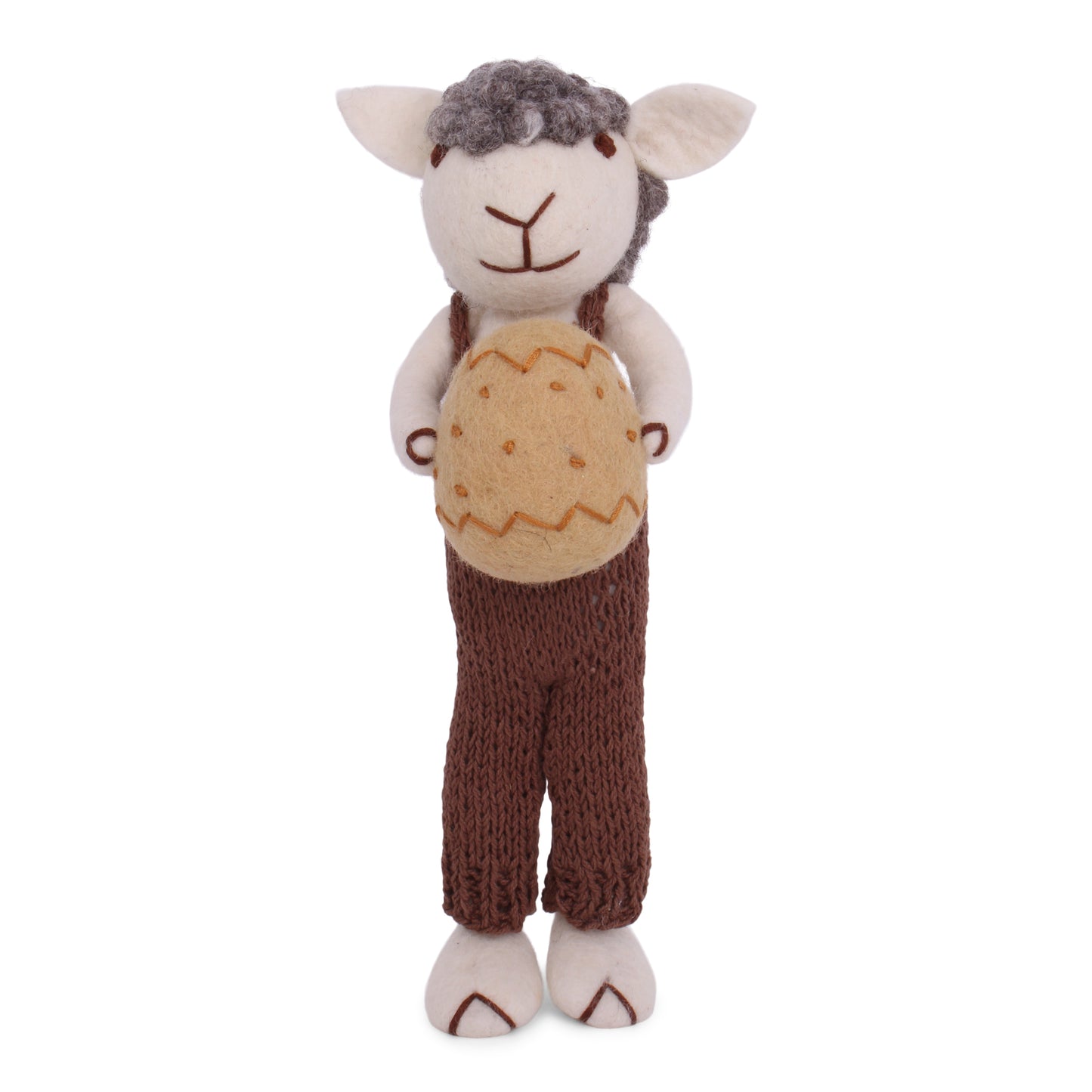Felt Large Grey Sheep with Brown Pants & Egg