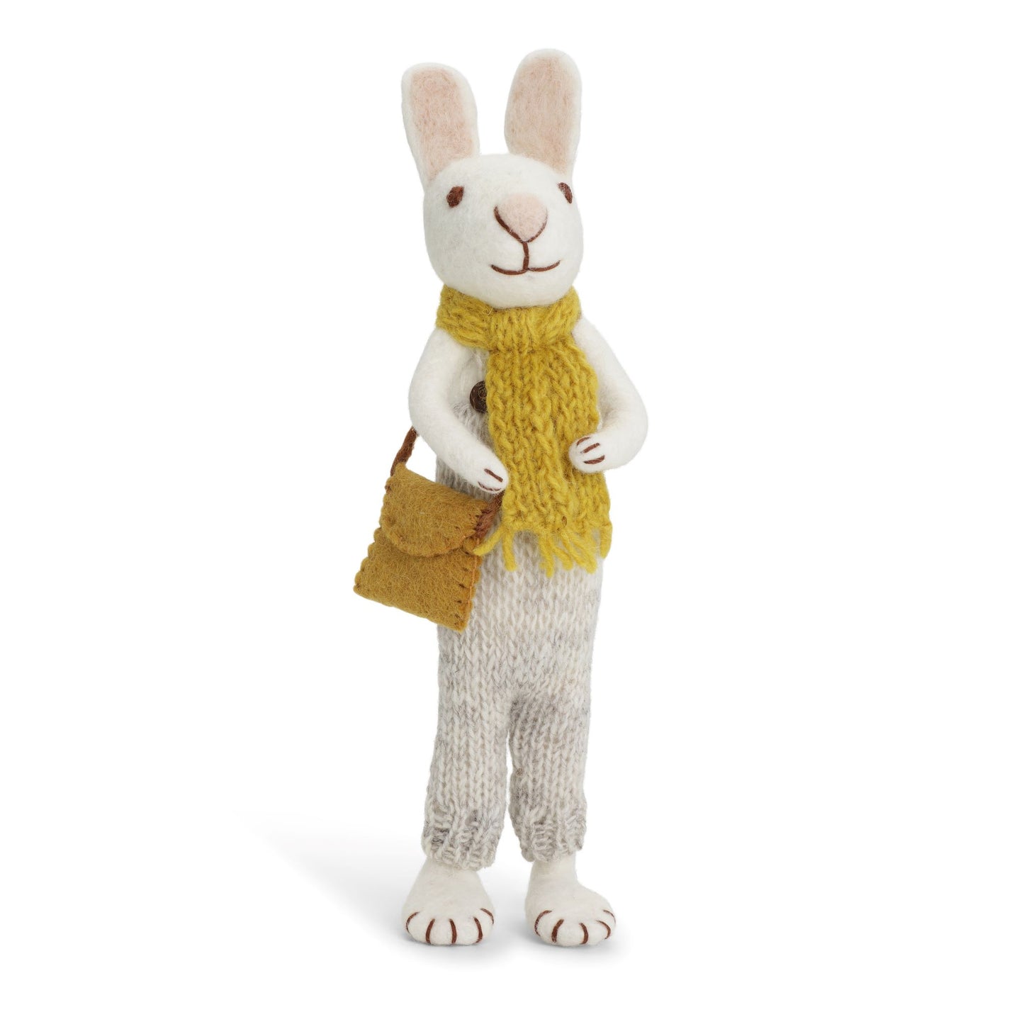 Felt Large White Bunny w/Ochre Scarf and Grey Pant