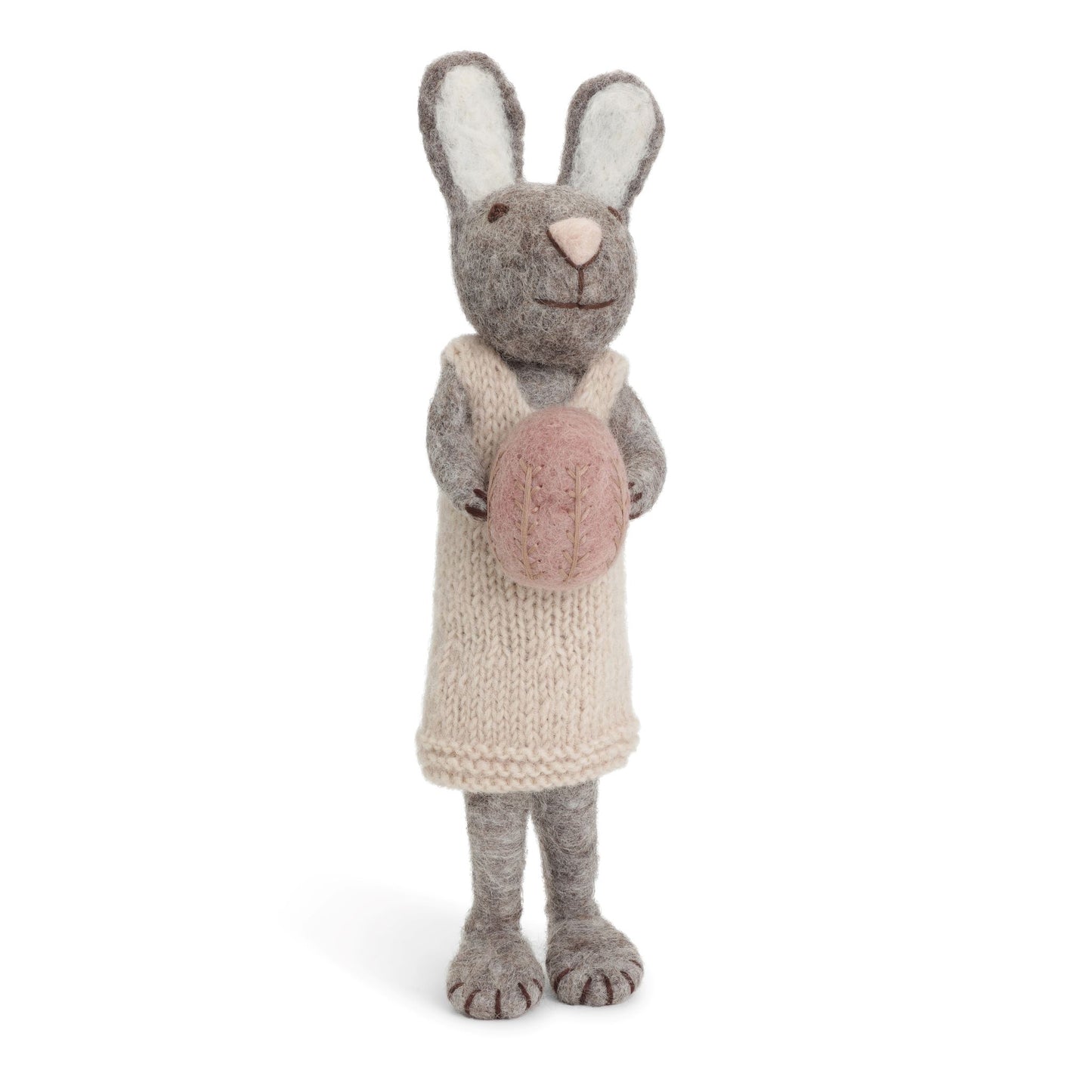 Felt Large Grey Bunny w/Light Grey Dress and Lavender Egg