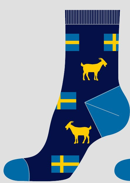 Unisex Socks, Swedish Flags & Goats, Blue (W 6-10, M 6-7.5)