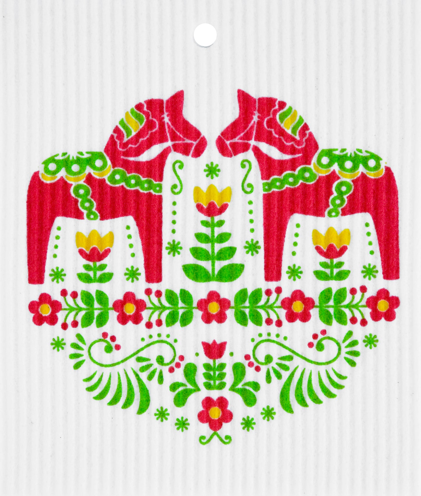 Swedish Dishcloth - Red & Green Dala Horses