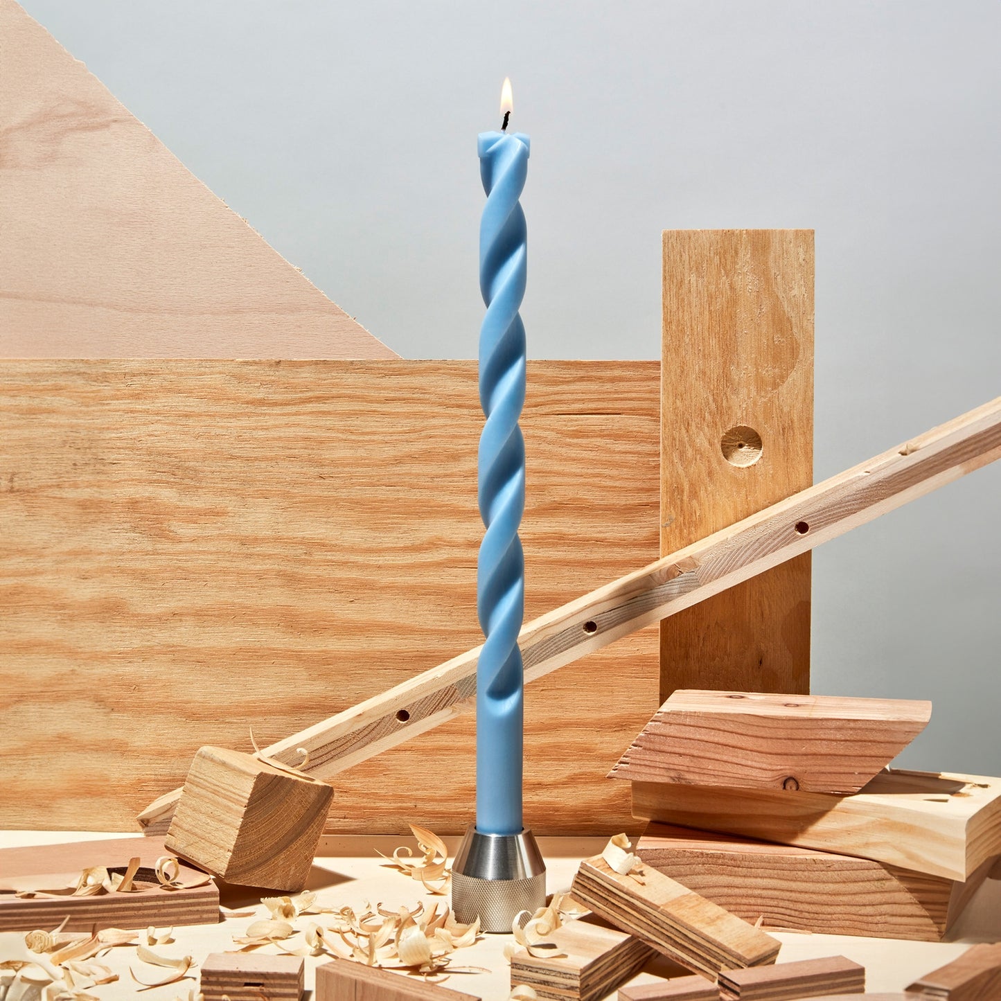 Metal Drill Bit Candle - Light Blue