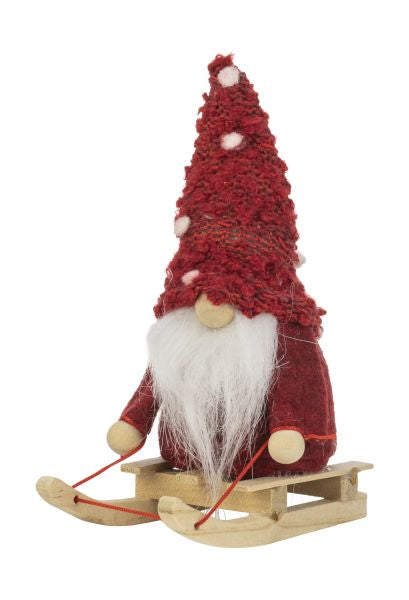 Santa on Sleigh with Red Knitted Hat