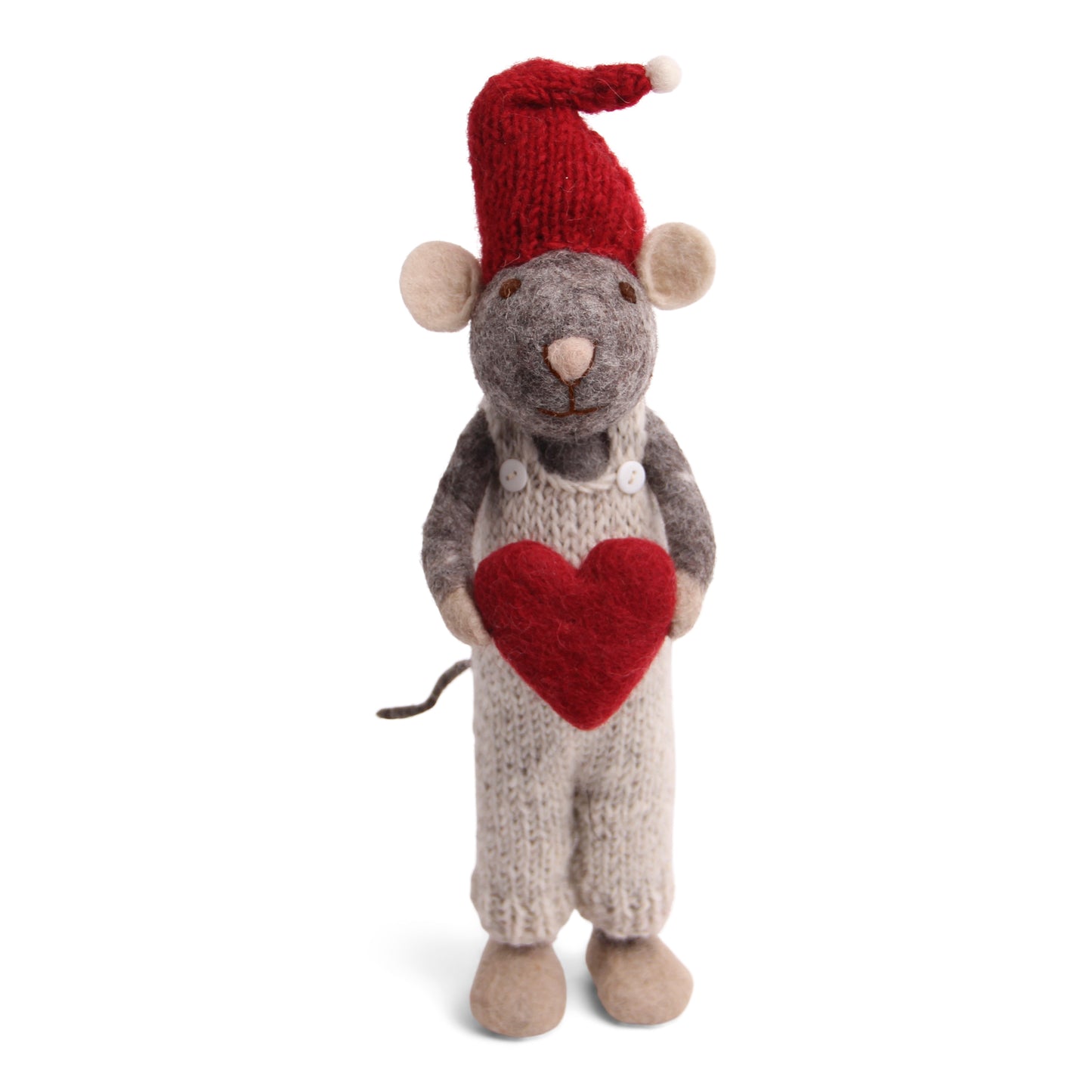Felt Large Grey Mouse with Grey Pants and Heart