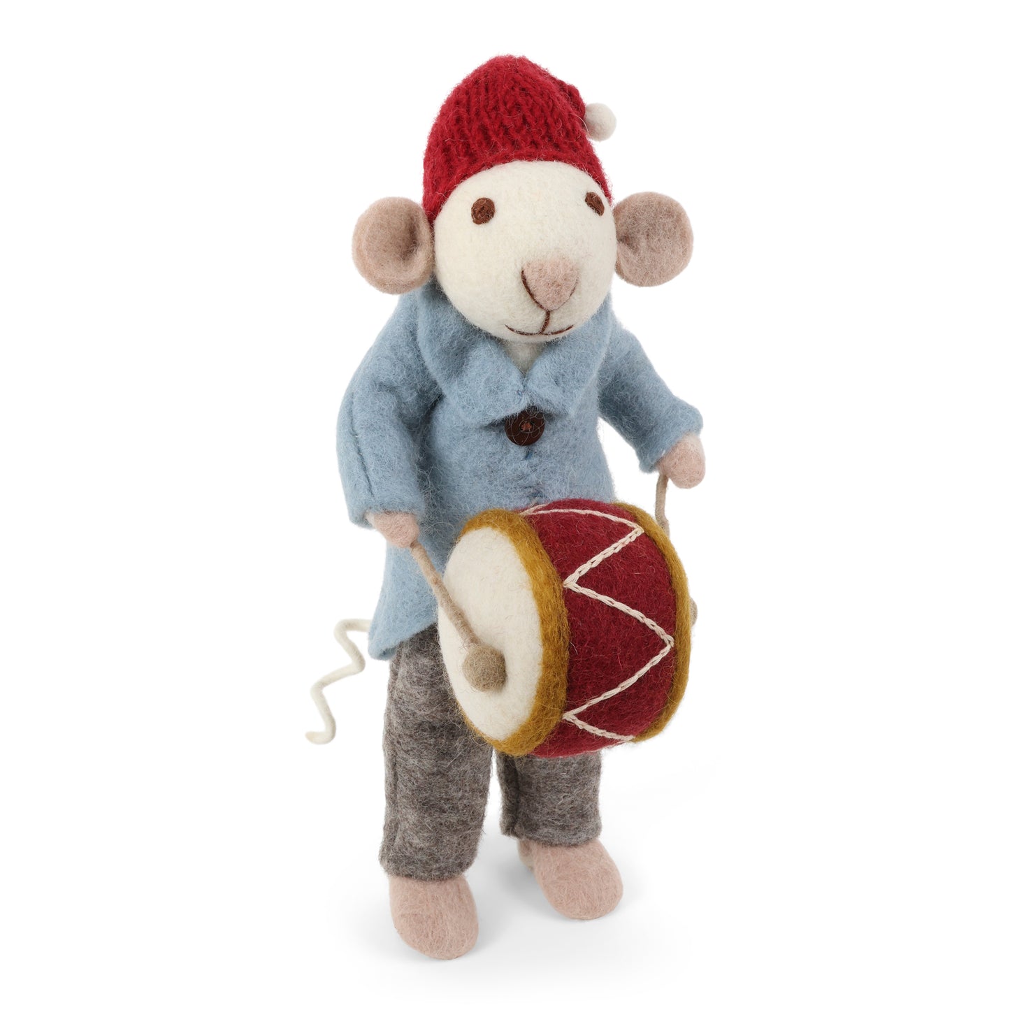 Felt Large White Orchestra Mouse with Drum
