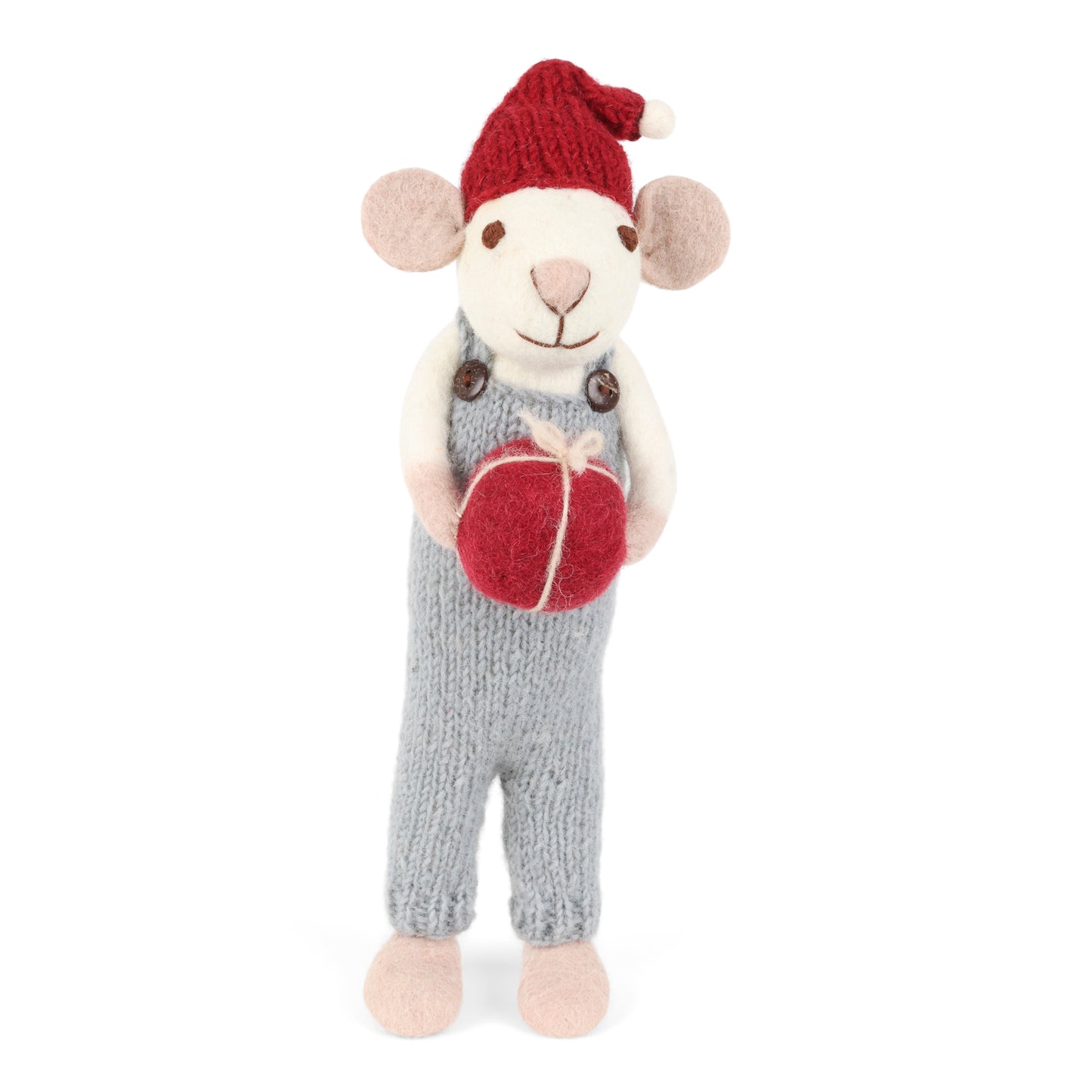 Felt Large White Mouse with Blue Pants and Present