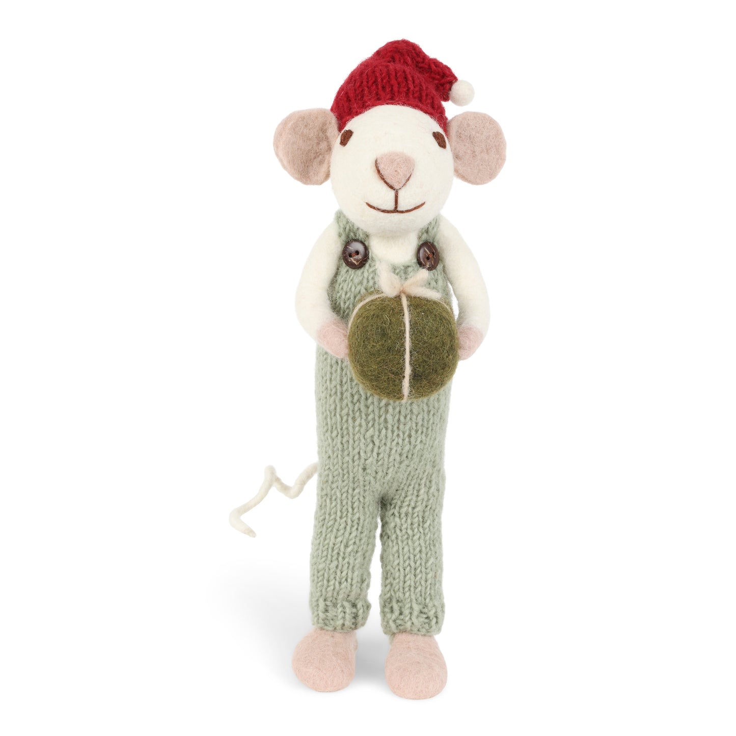 Felt Large White Mouse with Green Pants and Present