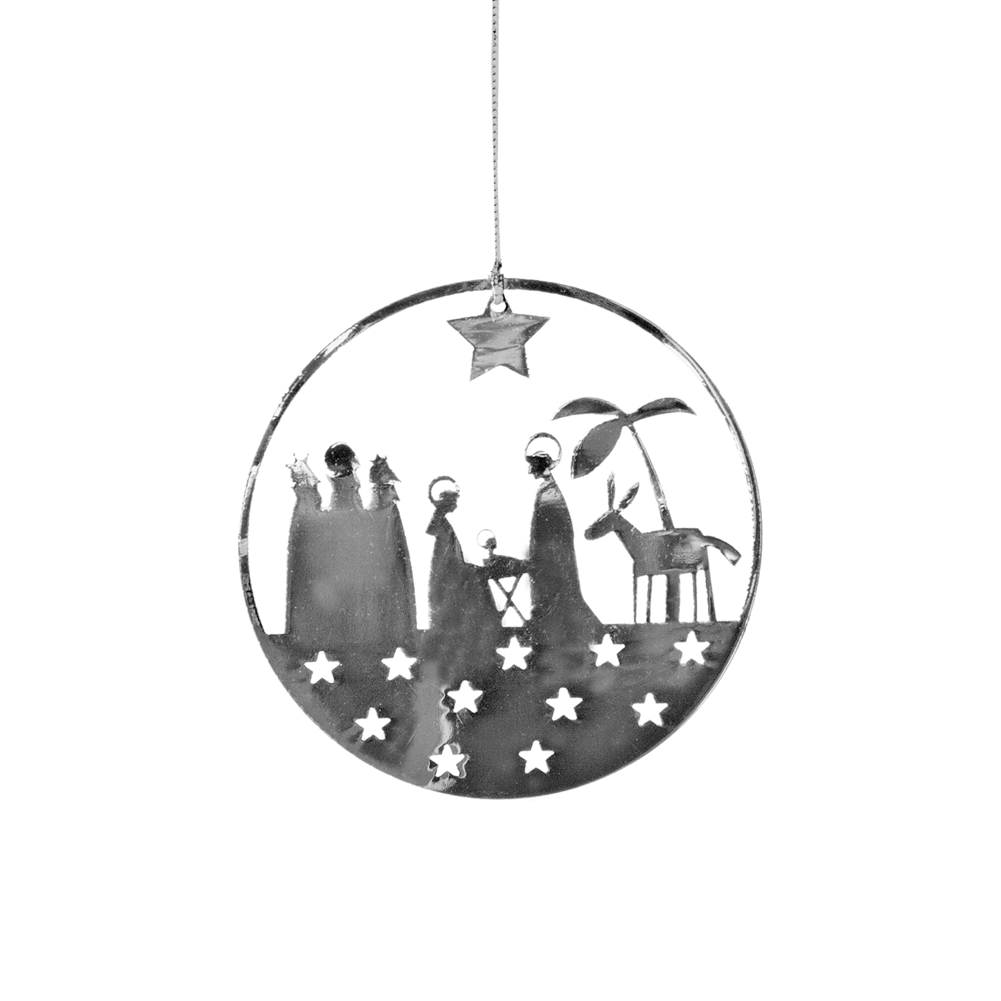 Silver Nativity Metal Ornament