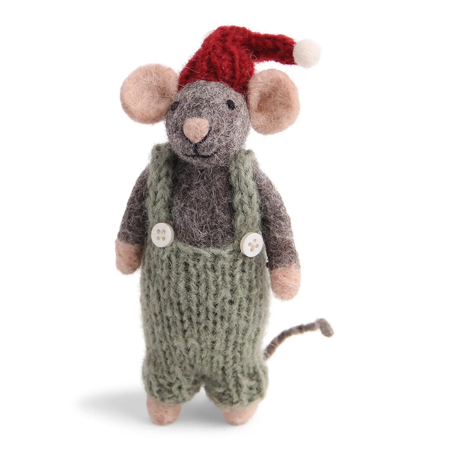 Felt Grey Mouse with Green Pants Ornament