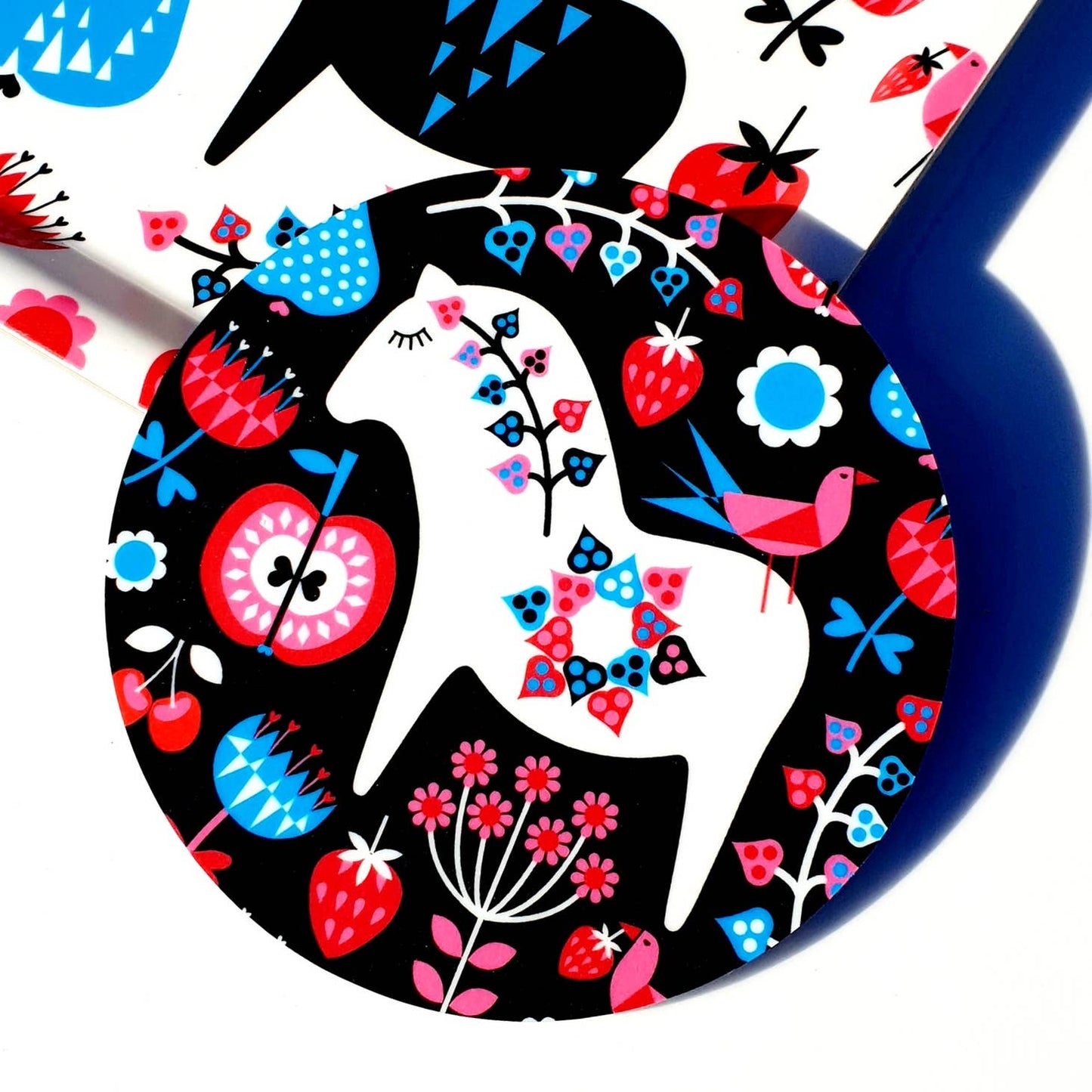 Coaster - Swedish Dala Horse on Black