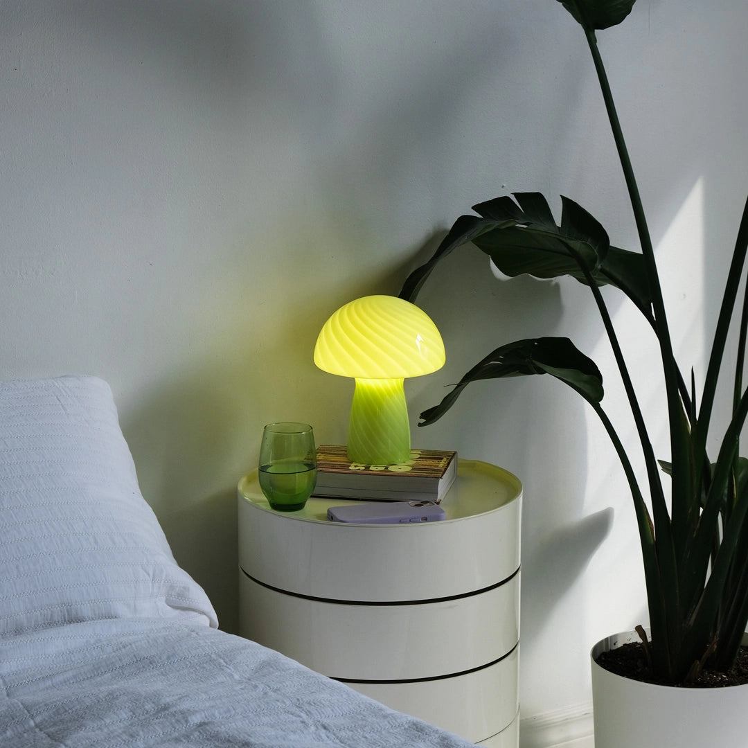 Petite Glass Mushroom Lamp - Cucumber Green Close Top