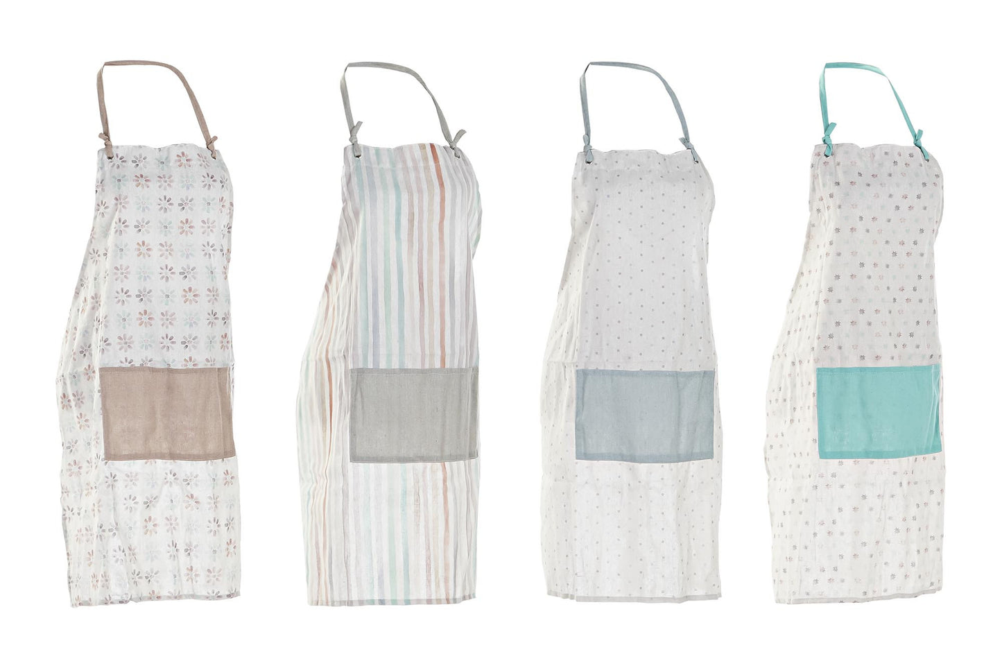 Polyester Cotton Apron - Pink, Grey, & Green