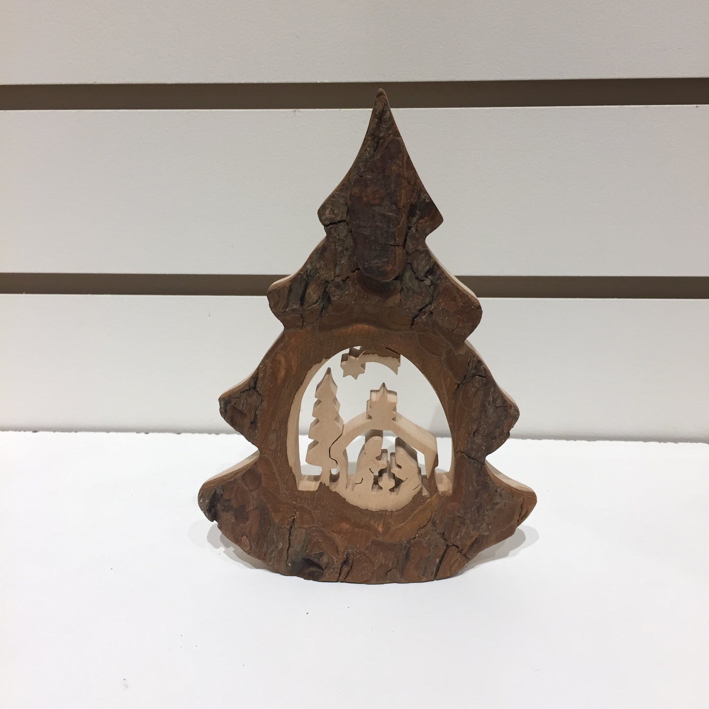 Bark Christmas Tree with Nativity Cutout