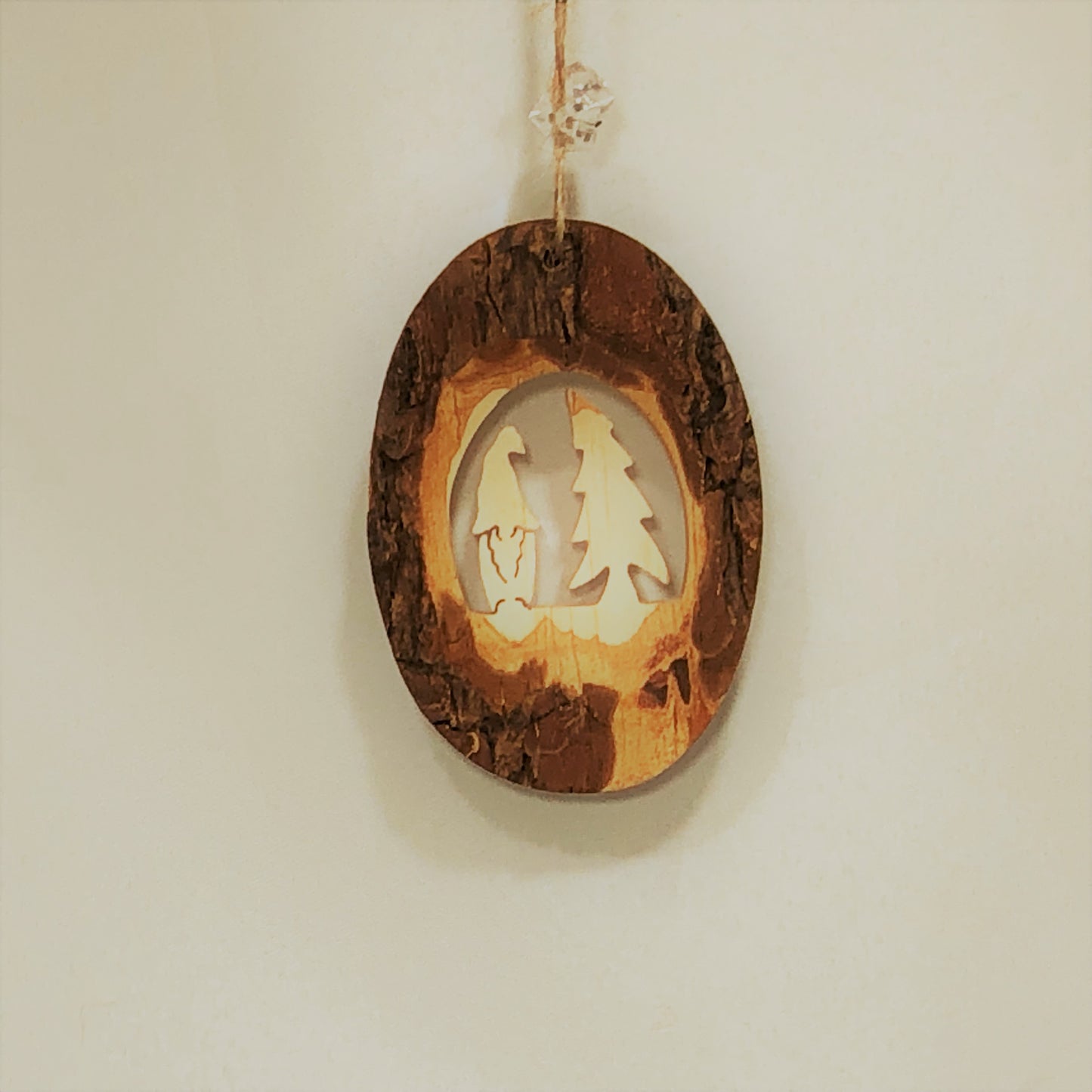 Bark Oval Ornament - Gnome