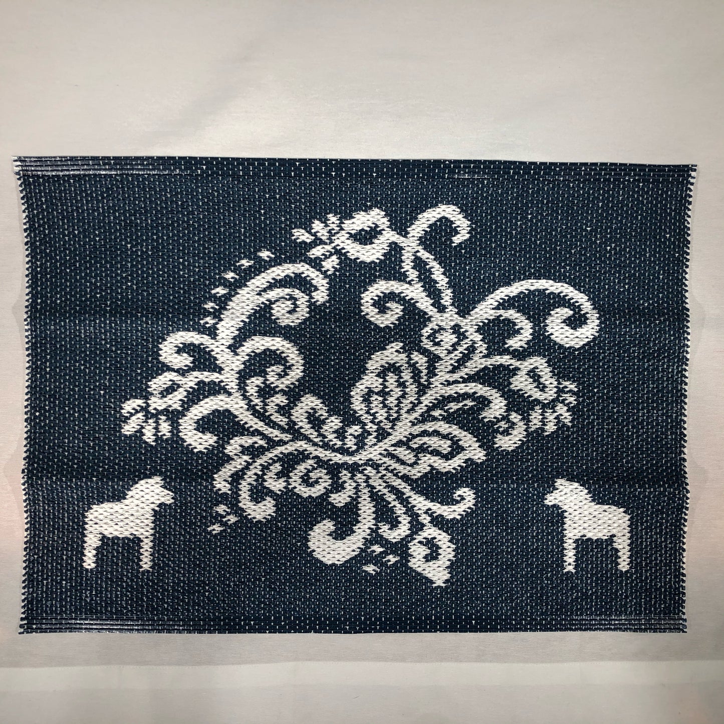 Dala Horse Vinyl Rug, Blue 28"x20"