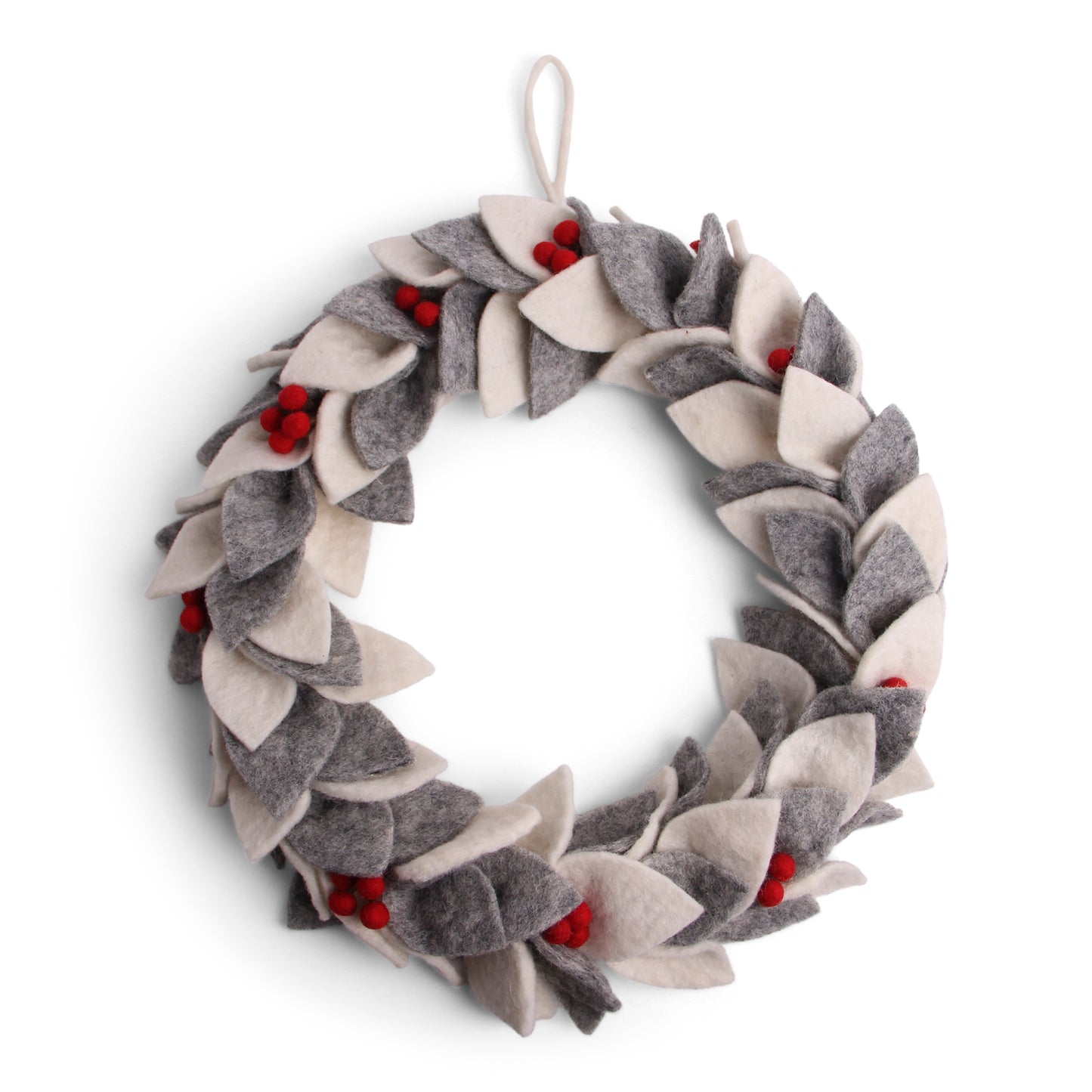 Felt Wreath - White/Grey with Berries (Large)