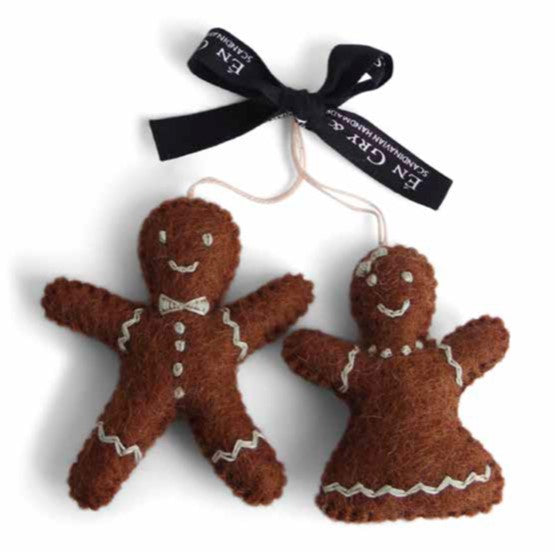 Felt Gingerbread Man & Woman Ornament, Set of 2