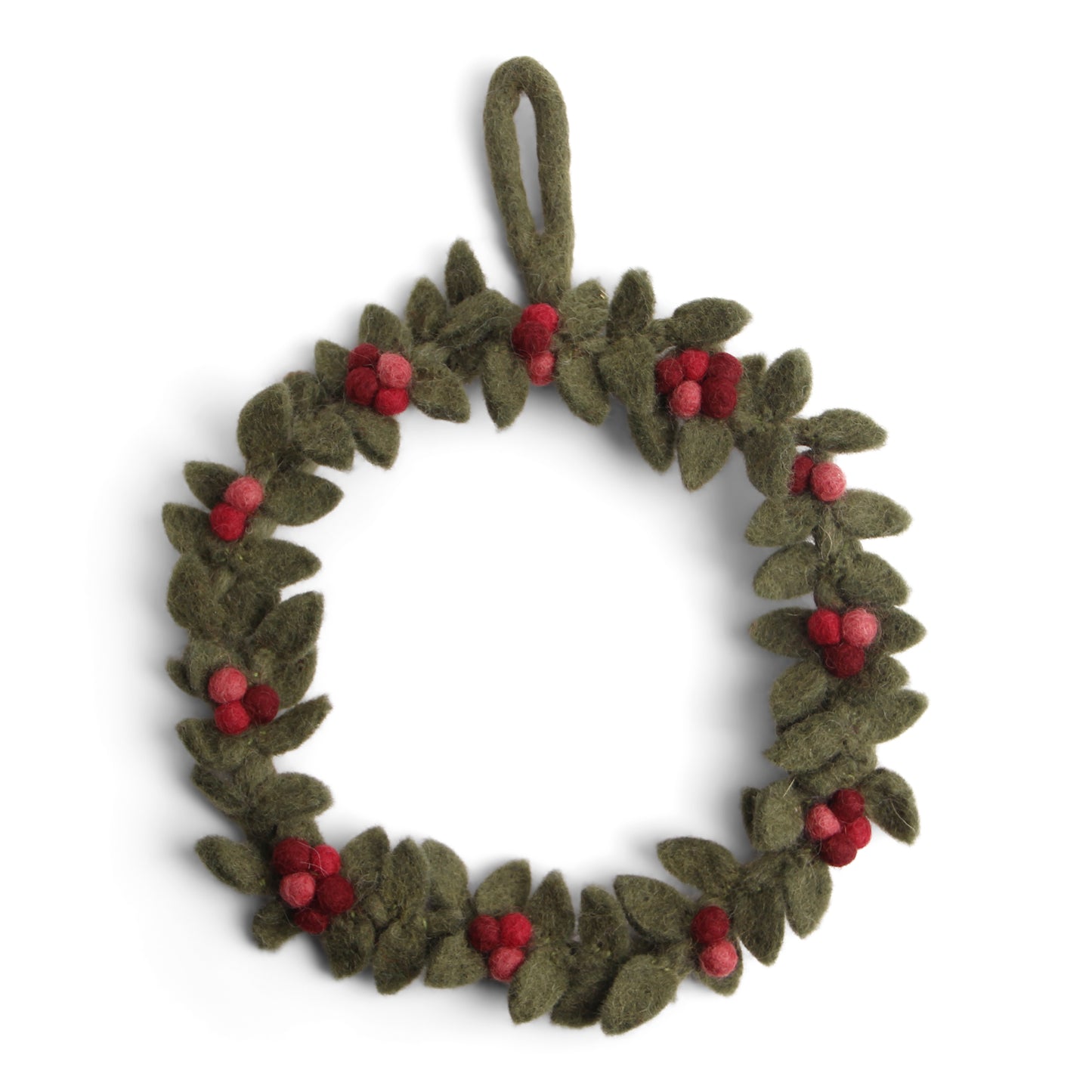 Felt Wreath - Green with Red Berries (Small)