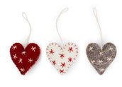 Felt Heart Ornaments with Stars, Set of 3