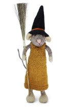 Felt Large Grey Mouse with Broom and Ochre Dress