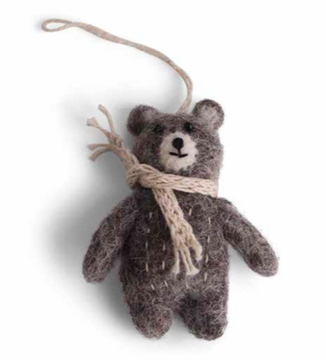 Felt Mini Bear Ornament, Brown with Beige Scarf