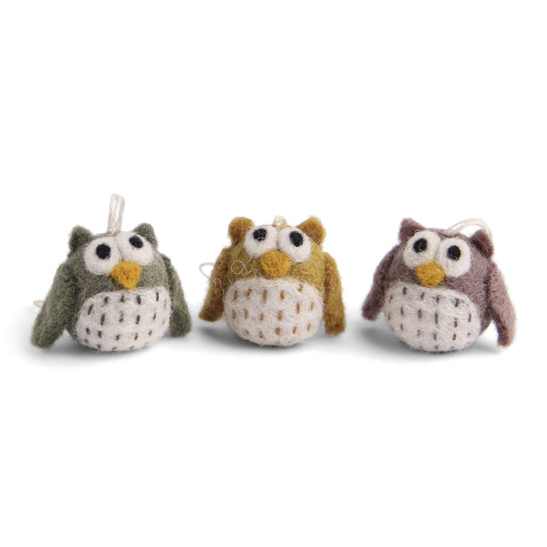 Felt Mini Owl Ornaments, Burnt, Set of 3