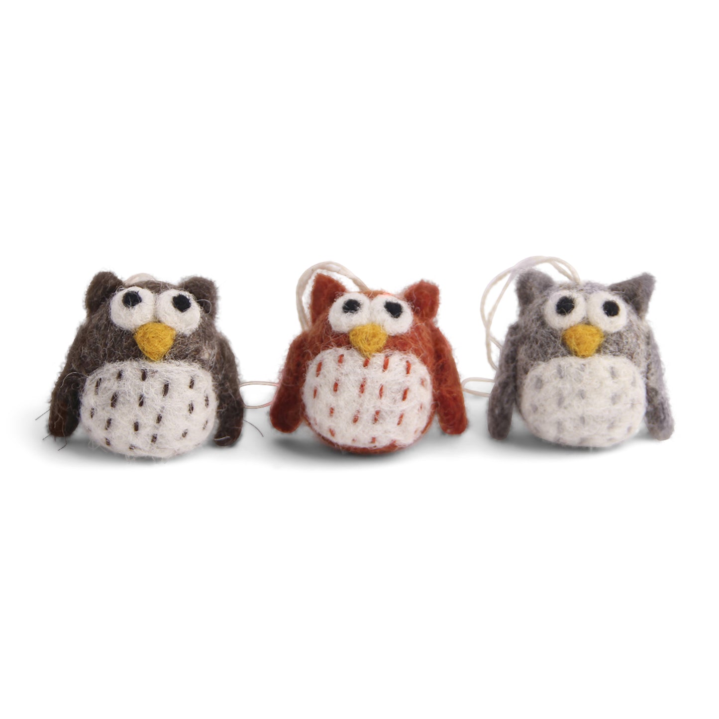 Felt Mini Owl Ornaments, Natural, Set of 3